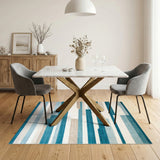 Blue and Teal Striped Geometric Area Rug