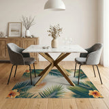 Tropical Palm Fronds Hibiscus Area Rug