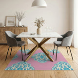 Pink Blue Persian Medallion Area Rug