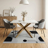 Black White Geometric Abstract Black and White Area Rug