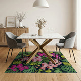 Vibrant Pink Orchid Monstera Leaf Area Rug