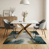 Coastal Beach Blue and Teal Palm Frond Coastal Area Rug