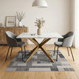 Washable Modern Geometric Grey Area Rug - Low Pile & Non-Slip