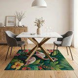 ODIKA Tropical Flamingo Washable Area Rug - Low Pile Non-Slip Indoor Carpet