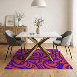 Vibrant Blue Swirl Abstract Area Rug on Fiery Orange