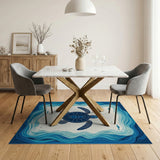 Coastal Beach Sea Turtle Ocean Waves Blue Area Rug