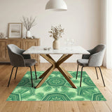 Green Geometric Palm Leaf Area Rug