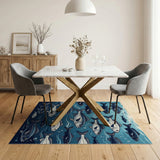 Blue Teal Sea Bass School Area Rug