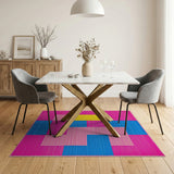 Vibrant Pink Blue Yellow Geometric Area Rug