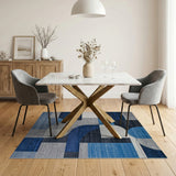 Blue and Teal Blue Grey Geometric Abstract Area Rug