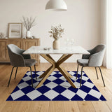 Navy Blue White Diamond Checkered Area Rug