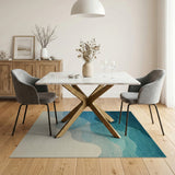 Blue Teal Oceanic Wave Abstract Area Rug