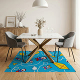 Playful Kids Flying Kites Cartoon Area Rug