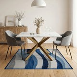 Geometric Modern Blue and Teal Modern Blue Wave Geometric Area Rug