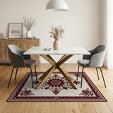 Elegant Maroon Floral Medallion on Beige Area Rug