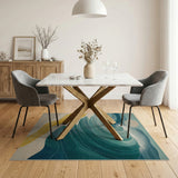 Blue and Teal Coastal Beach Teal Ocean Waves Coastal Area Rug