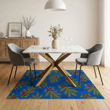 Holly Berry Leaf Vibrant Blue Pattern Area Rug