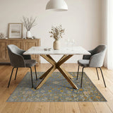 Grey Persian Floral Area Rug with Gold Accents