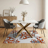 Orange Gray Baroque Damask Area Rug