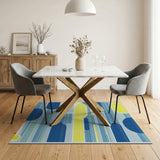 Blue Yellow Geometric Striped Area Rug