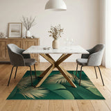 Emerald Green Palm Frond Area Rug with Gold Accents