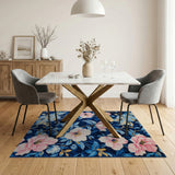Floral Vintage Navy Blue Peony Floral Area Rug