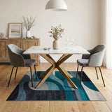ODIKA Modern Geometric Teal & Blue Washable Area Rug - Low Pile Non-Slip