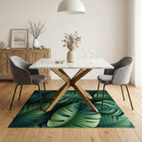 Coastal Beach Green Lush Monstera Leaves Green Area Rug