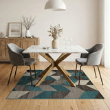 Teal Grey Zigzag Geometric Area Rug