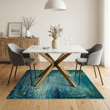 Tranquil Teal River Landscape Area Rug