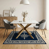 Navy Blue Ornate Medallion Area Rug