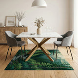 Washable Green Forest River Landscape Area Rug