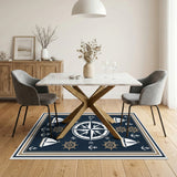 Nautical Compass Blue Area Rug with Anchors and Sailboats