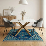 Navy Persian Rug with Birds and Floral Blooms