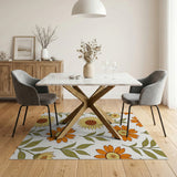 Orange Sunflower Floral Pattern Area Rug