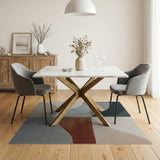 Wavy Abstract Area Rug in Teal, Gray Rust