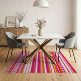 ODIKA Vibrant Pink and Orange Striped Washable Low Pile Area Rug