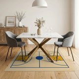 Geometric Basketball Court Line Art Rug