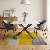Bold Yellow Grey Geometric Block Area Rug