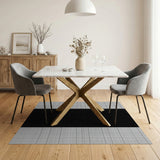 Bold Black Center Geometric Grid Area Rug