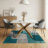 Blue and Teal Teal Grey Abstract Geometric Area Rug