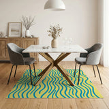 Sunny Yellow Blue Ocean Wave Area Rug