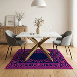 Hot Pink Ornate Border Navy Area Rug