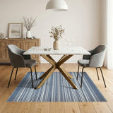 Navy Blue Striped Coastal Washable Area Rug
