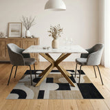Geometric Modern Curved Geometric Black White Area Rug