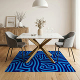 Geometric Modern Navy Blue Abstract Wave Area Rug
