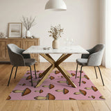 Whimsical Pink Mushroom Pattern Area Rug