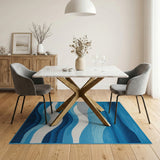 Coastal Beach Wavy Blue Ocean Waves Area Rug
