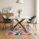 ODIKA Washable Pink Floral Area Rug - Low Pile Non-Slip Modern Flower Carpet