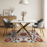 Orange Vibrant Orange Sunflower Mandala Area Rug
